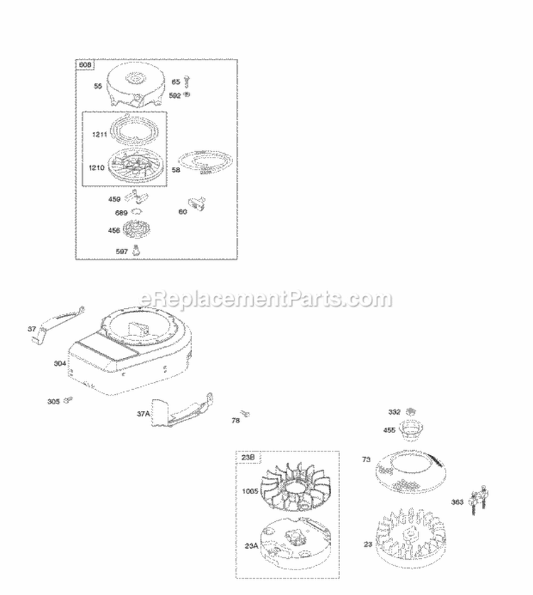 Blower HousingShrouds Flywheel Rewind Starter Diagram and Parts List for 10L702-0111-F1  Briggs and Stratton Engine